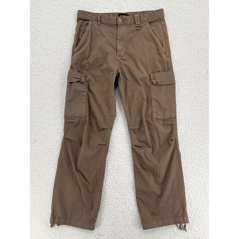 Karl Lagerfeld Paris Men Size 32 Brown Stripe Cargo Pants Drawstring Cuff
